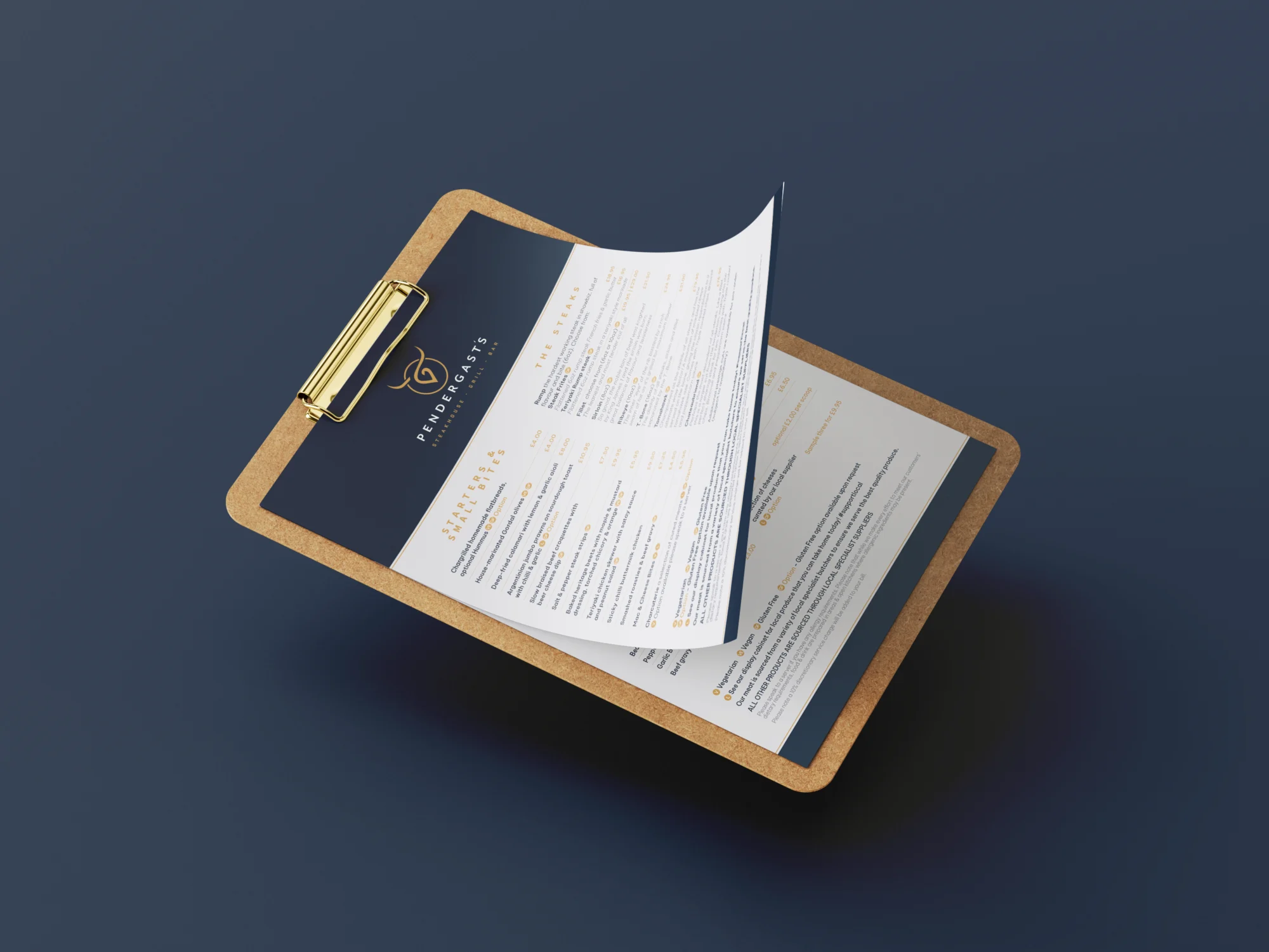 Pendergasts Menu for Logo Design