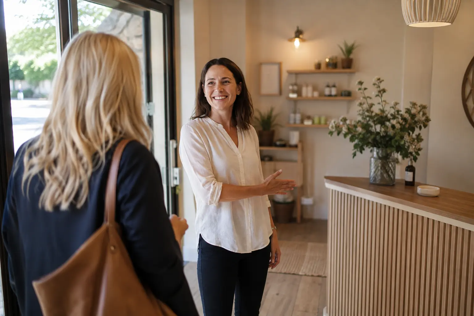 Customer receiving a warm welcome for a pre-arranged appointment